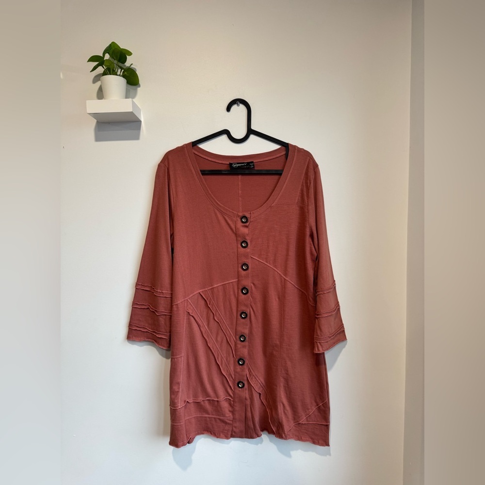 Women's Button-Down Tunic Top - Rust